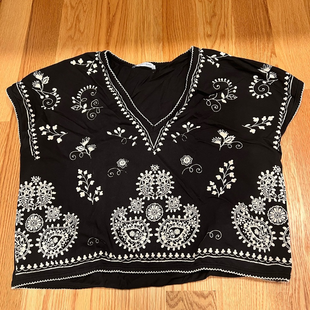 Black Embroidered Women's Top Zara Trafaluc Oversized